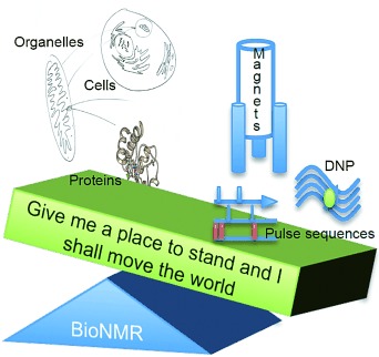Schematic of facing and overcoming sensitivity challenges in biomolecular NMR spectroscopy
